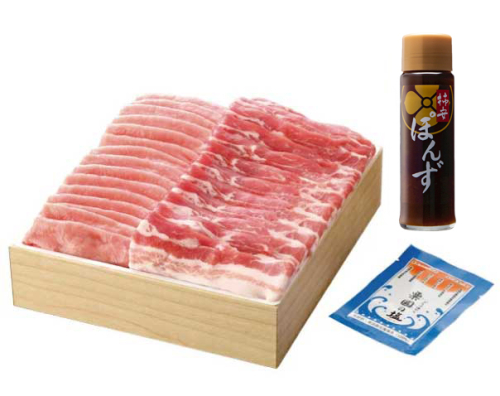 【送料無料】《沖縄県産》柿安の「沖縄島豚プレミアムあぐ〜 ロース・バラしゃぶしゃぶセット」600g ぽんず、粟国の塩付(箱) AGRB-50 019093